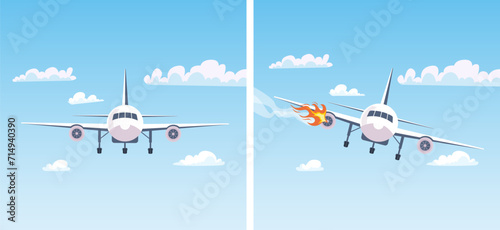 Airplane aircraft aeroplane crash accident concept. Vector design graphic illustration