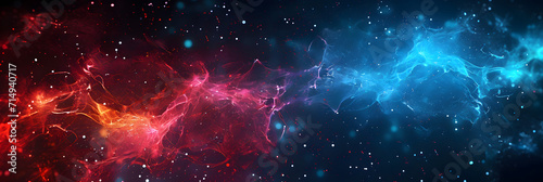 Abstract banner in blue red color as ai intelegence and neuronal red, computing and neural network. photo