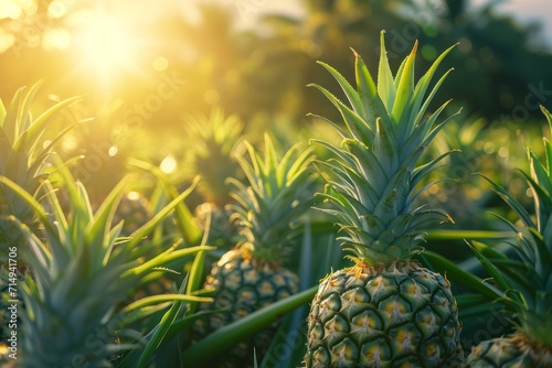 Growing pineapple harvest and producing vegetables cultivation. Concept of small eco green business organic farming gardening and healthy food photo