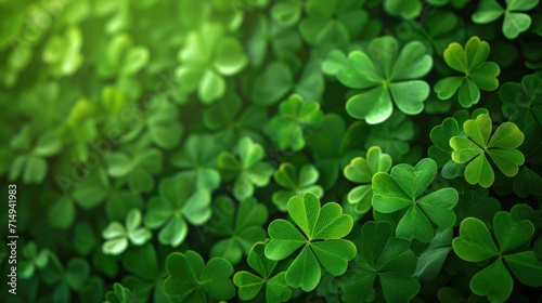 Background with green clover leaves, St. Patrick's Day concept, Irish culture