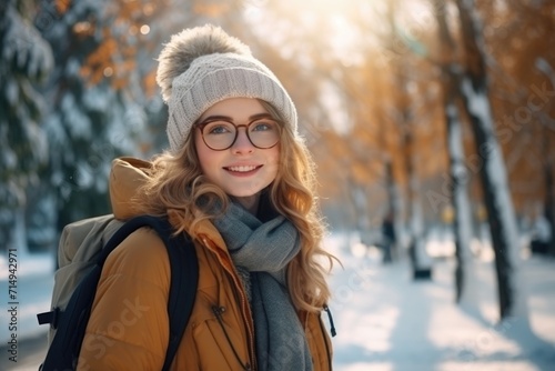 Smiling Woman in Winter Fashion