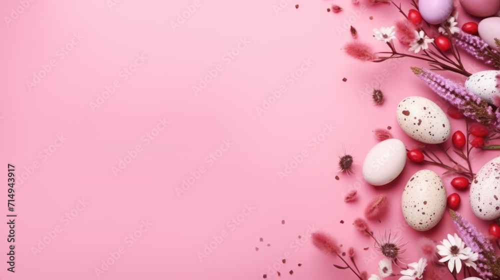 Easter Eggs and Spring Blossoms on Pink