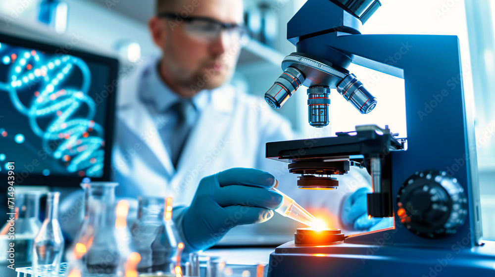 Medical laboratory research: A dedicated female scientist working in a modern laboratory, conducting medical research Medical laboratory research: A dedicated female scientist working in a modern laboratory, conducting medical research