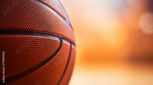 Gros plan, zoom sur un ballon de basket orange. Macro, sport, basketball. Pour conception et création graphique.