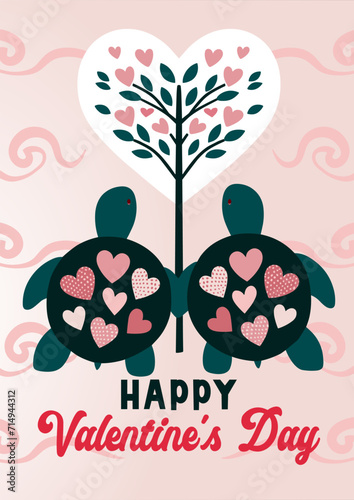 Turtles Valentines Day Greeting Card Vector. Romantic Turtles In Love