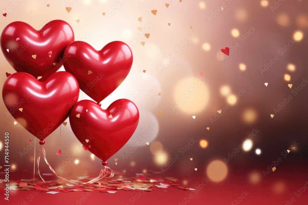 Red balls in the form of hearts on a background with a place to copy Red balls in the form of hearts on a background with a place to copy