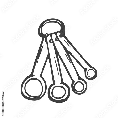 Sketch of different measuring spoons isolated on white background. Vector illustration