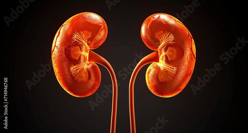 Two orange kidneys with red veins Generative AI photo