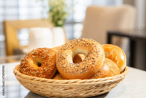 A Basket of Bagels on a Whi...