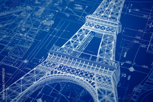 Blueprint Design of the Eiffel Tower Structure
 photo