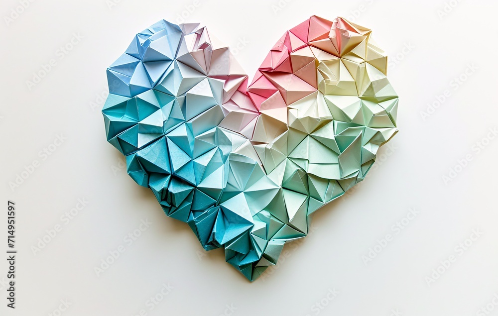 A heart-shaped paper artwork with blue, pink, and white colors. Generative AI A heart-shaped paper artwork with blue, pink, and white colors. Generative AI