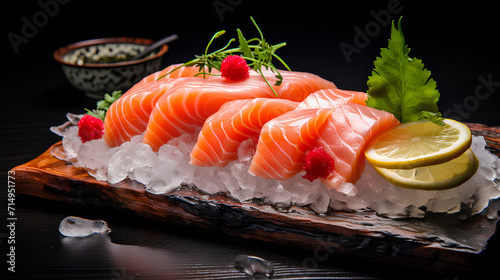Set of Sashimi isolated on the black table