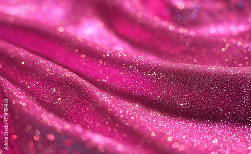Viva Magenta diagonal glitter sparkles textile. Abstract shiny pattern. Copy space. Banner. Trending color.
