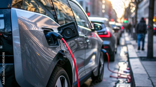 A car charging with a red cord Generative AI © Bipul Kumar