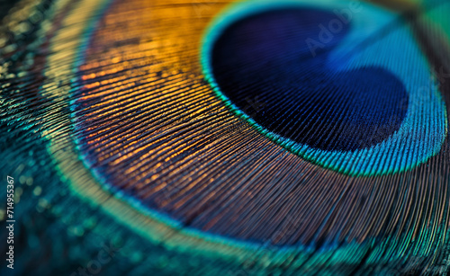 Abstract peacock feather, macro close up. Vivid exotic bird. © Curioso.Photography