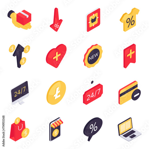 Set of Shopping and Commerce Isometric Icons

