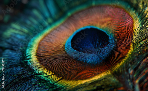 Abstract peacock feather, macro close up. Vivid exotic bird. © Curioso.Photography