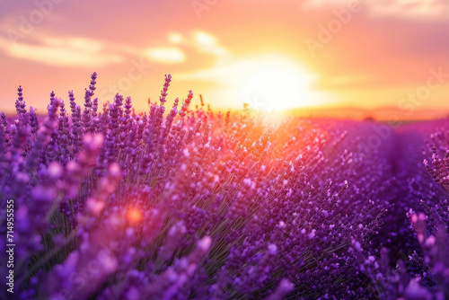 A mesmerizing view of a lavender field during the golden hour of sunset © Veniamin Kraskov