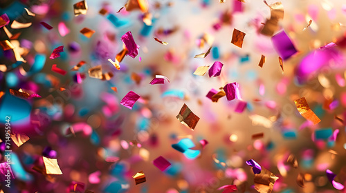 Colorful confetti rains down, adding excitement to the celebratory occasion with copy space 
