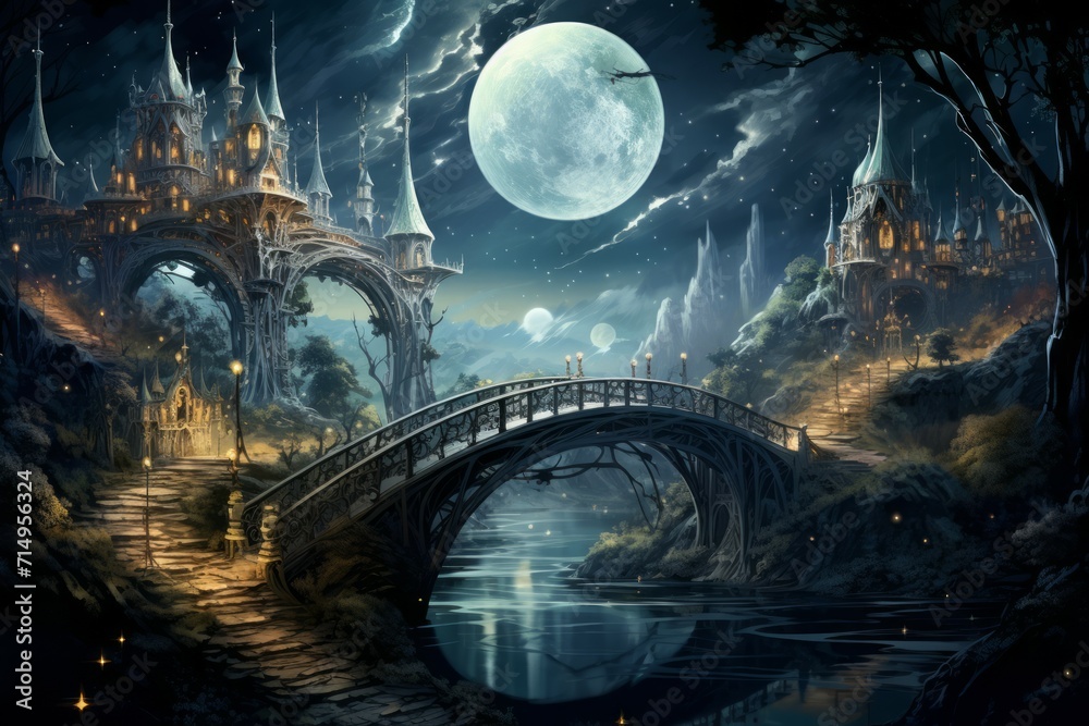Obraz premium Whimsical starlight bridges in Fantasy - Generative AI
