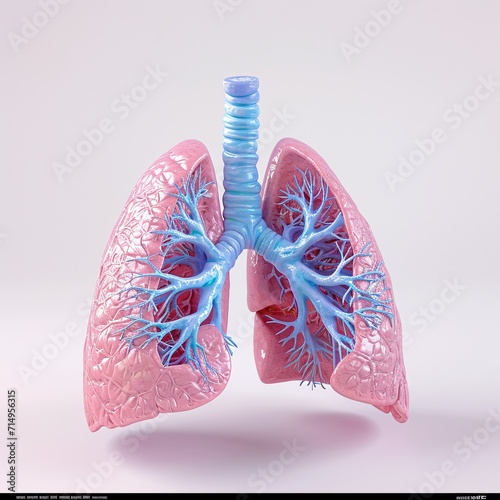 A 3D model of a human lung with blue veins. Generative AI photo
