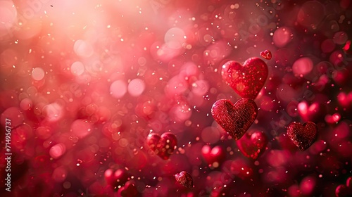 Valentine day background or banner with red dark heart shapes, abstract backdrop, AI generated © Maria Zamchiy 