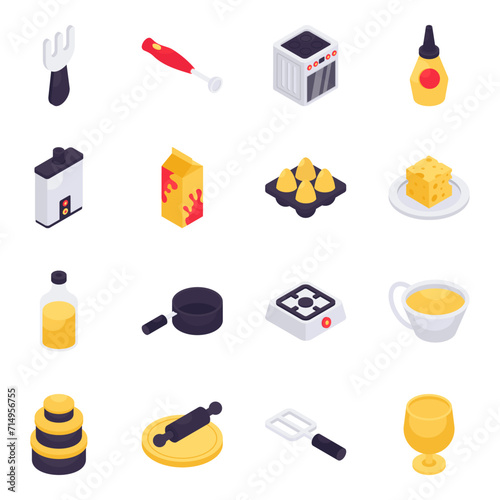 Set of Kitchen Equipment Isometric Icons


