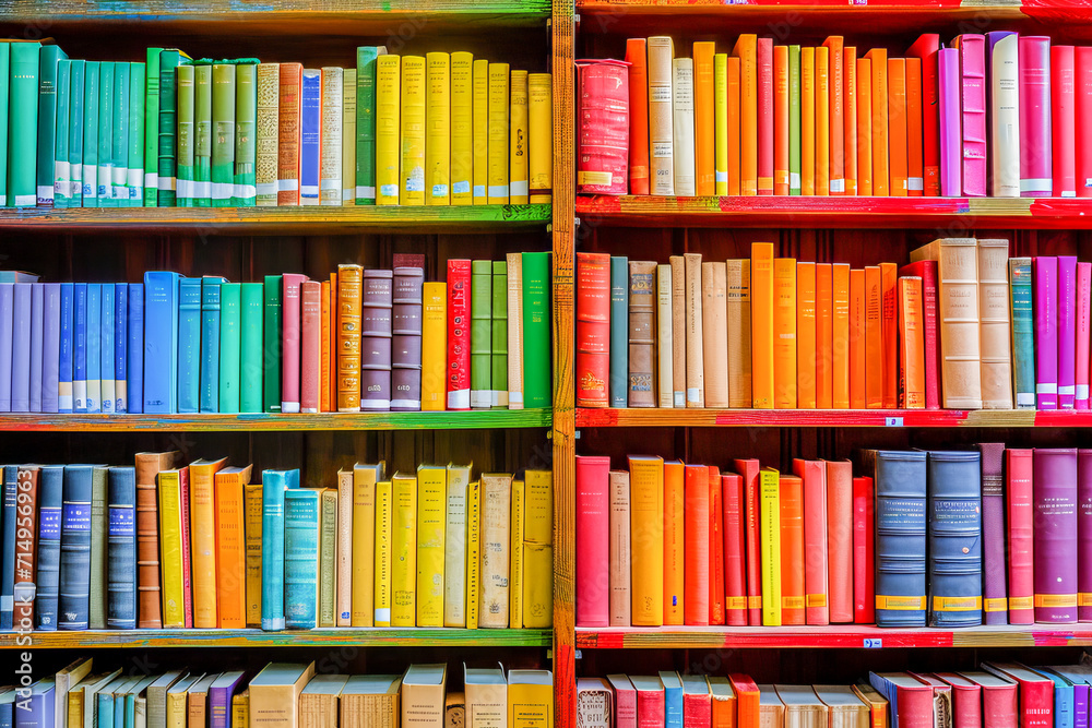 Fototapeta premium Library interior with vibrant colors, National Library Day, April, Culture and Religion concept, generative ai