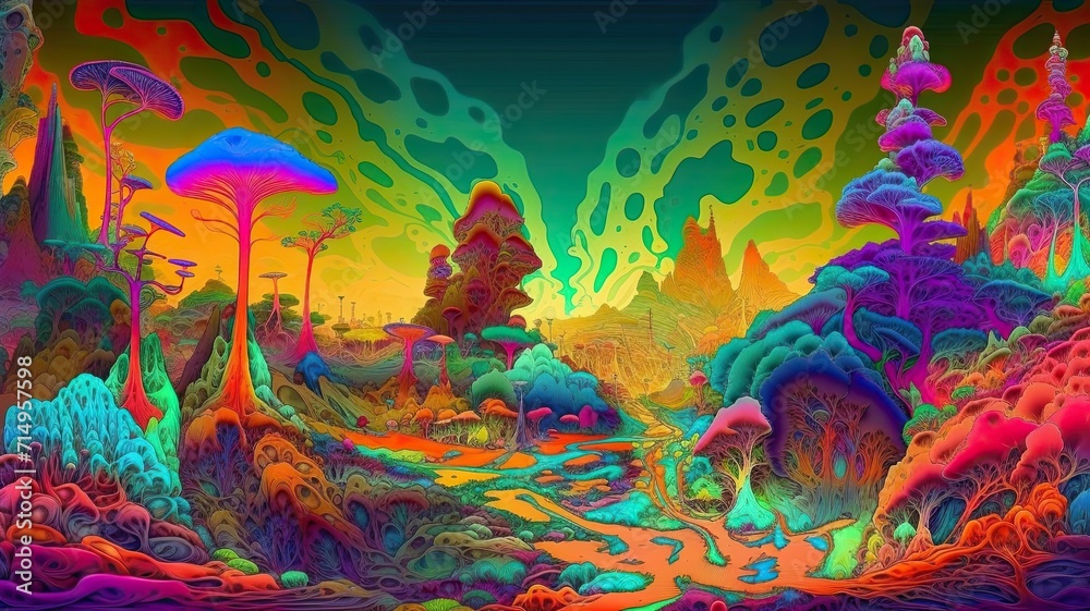 Neon Natura: A Vivid Valley of Shrooms Neon Natura: A Vivid Valley of Shrooms
