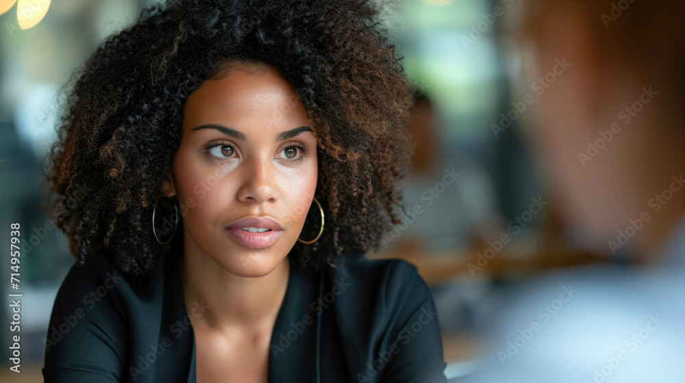 Fototapeta premium Closeup Portrait of a human resources expert at a career development conference, offering advice, .