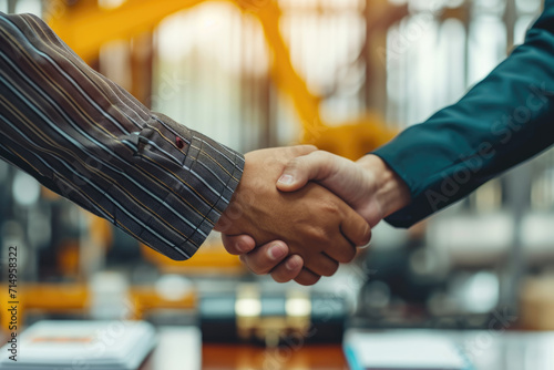 residential oil businesssman banker shake hand with customer after successful agreement and signing oil contract, oil concept photo