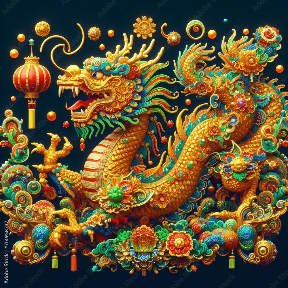 Golden ornament dragon of china, elegant temple look