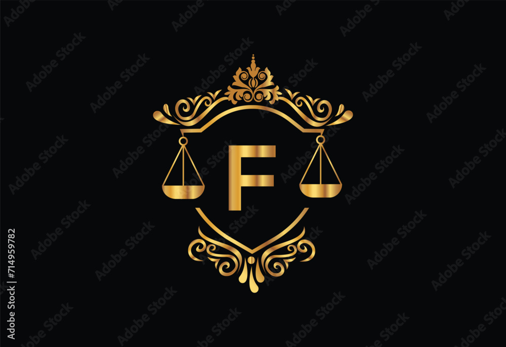 Low firm logo with latter F vector template, Justice logo, Equality, judgement logo vector illustration