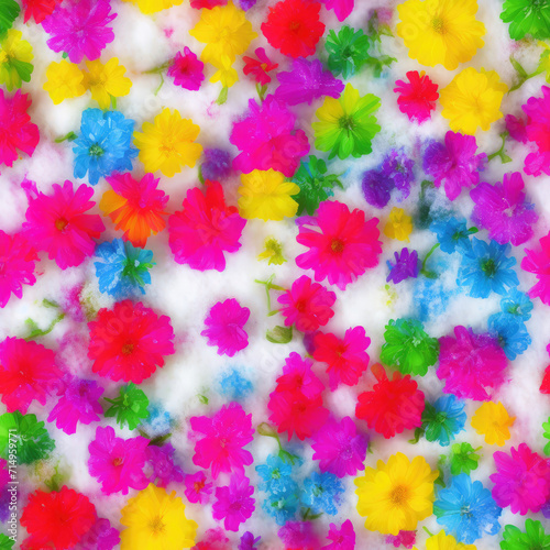 Flowers and ice. Abstract seamless pattern. AI generated.