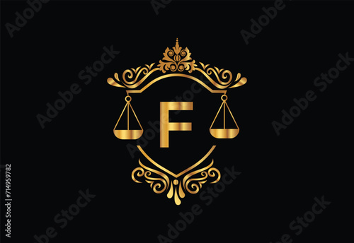 Low firm logo with latter F vector template, Justice logo, Equality, judgement logo vector illustration