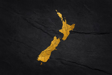 Golden New Zealand Map - World map International vector template with 3D, gold luxury style including shadow on black background for design, education, website, infographic.