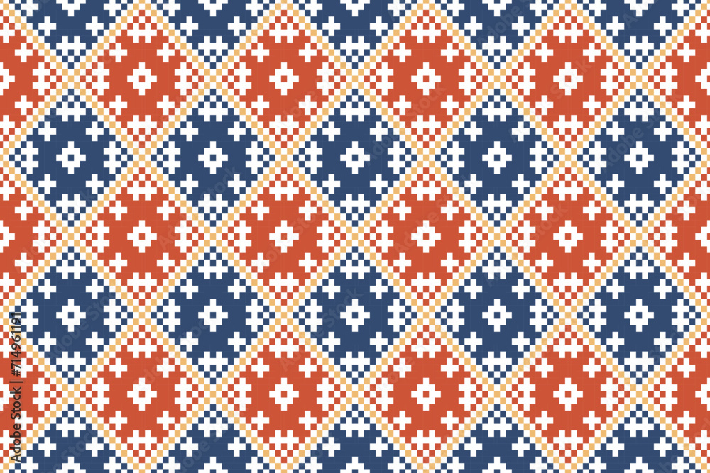 Geometric Ethnic Pixel Art Harlequin Seamless Pattern. Vector design for fabric, tile, carpet, wrapping, wallpaper, and background Geometric Ethnic Pixel Art Harlequin Seamless Pattern. Vector design for fabric, tile, carpet, wrapping, wallpaper, and background