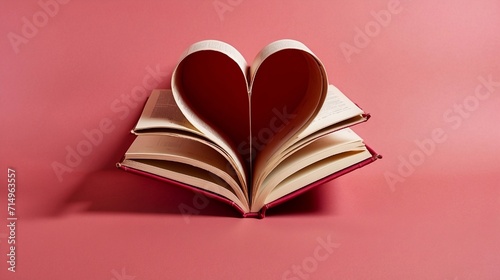 Heart shape made from book with red background for valentine's day created with generative ai	
 photo
