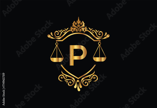 Low firm logo with latter P vector template, Justice logo, Equality, judgement logo vector illustration