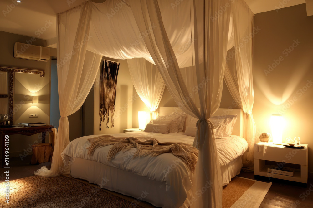 Bed With White Canopy - A Simple and Serene Sleeping Space Bed With White Canopy - A Simple and Serene Sleeping Space