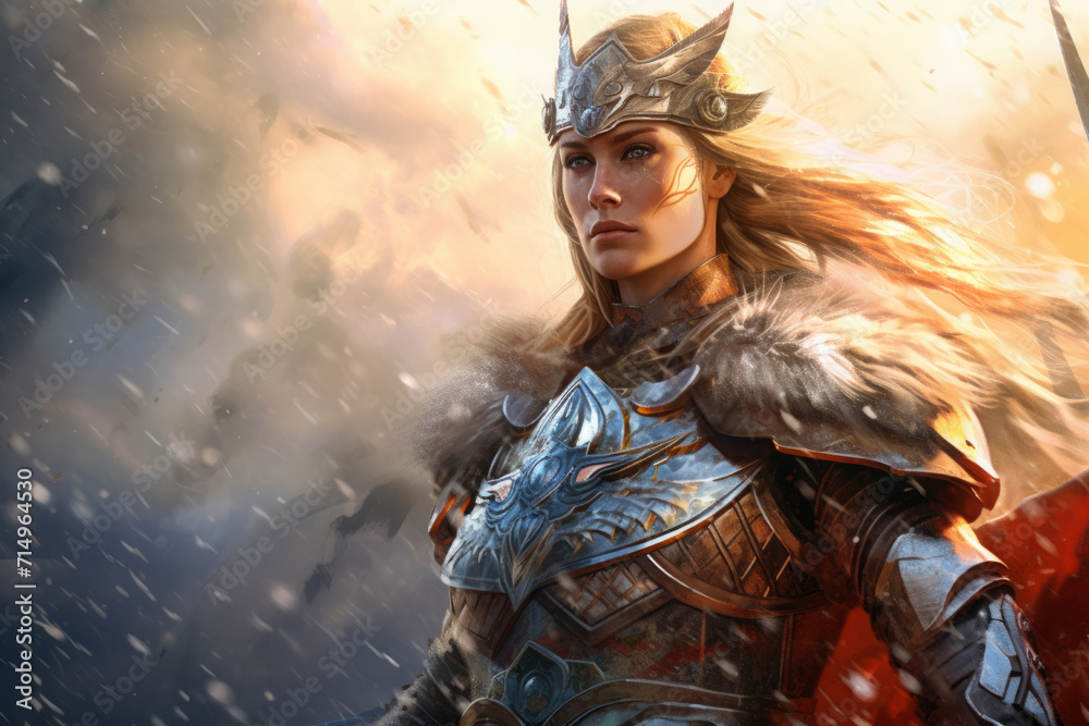 Obraz premium viking, female warrior, girl in the armor. powerful and emotive portraiture. celtic art. a hand-drawn sketch.