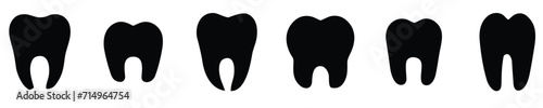 Tooth icons set. Tooth shape symbol. Vector illustration. Black icon of tooth isolated