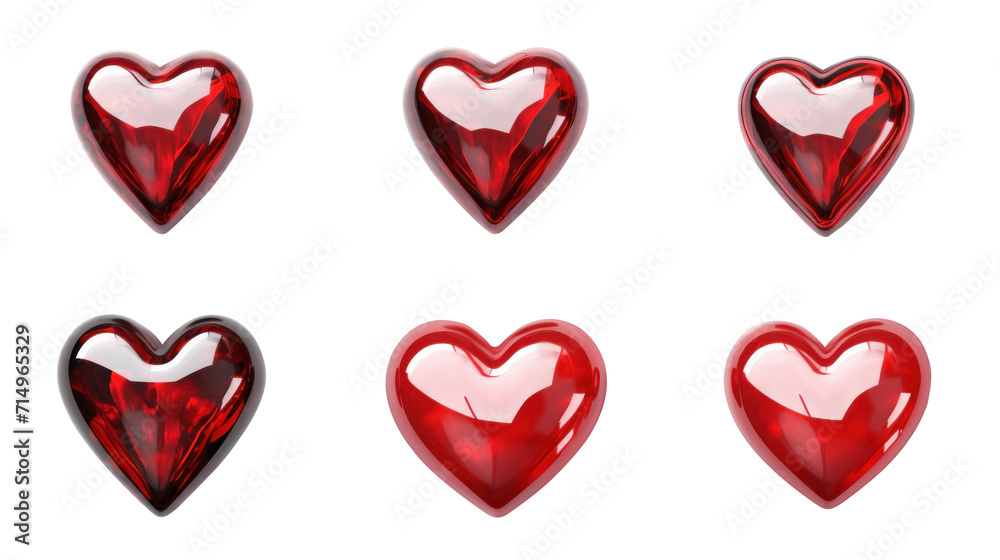 Variety of Red Heart Illustrations on Transparent Background.