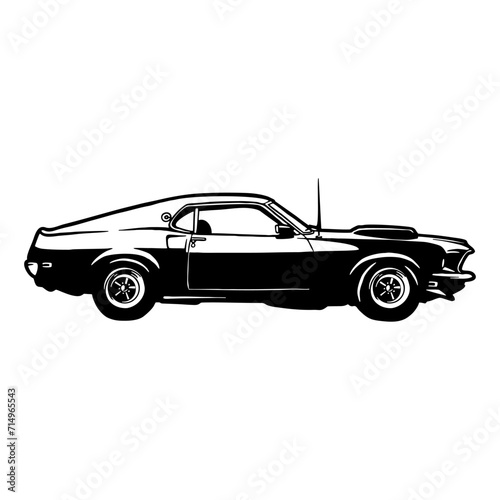 Classic Sport Car, Muscle car, Vintage car, Stencil, Silhouette, Vector Clip Art for tshirt and emblem © Natalya