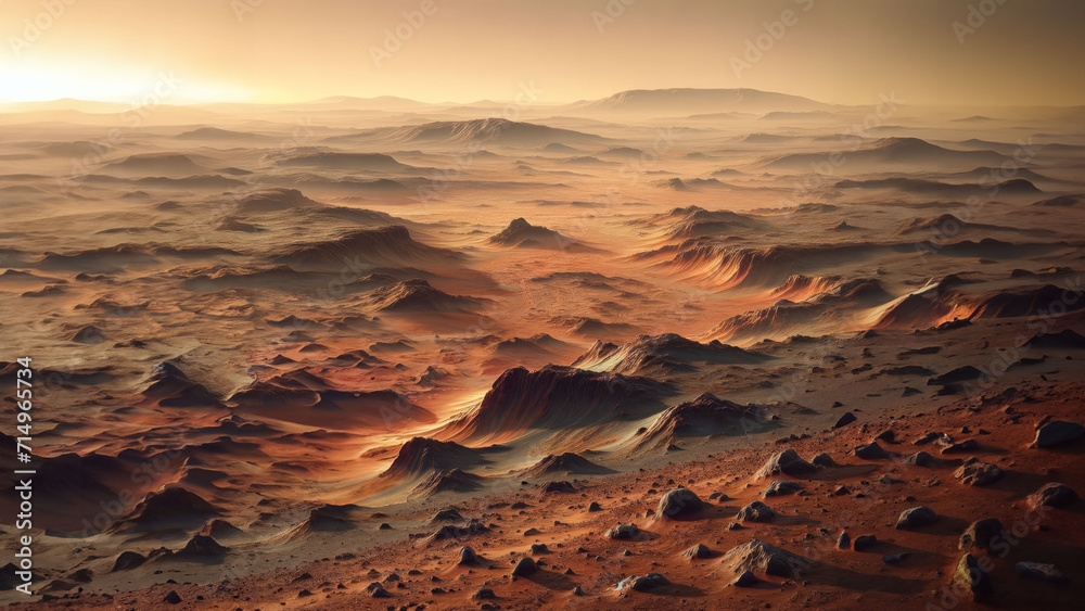 Alien landscape with circular rock formations on Mars