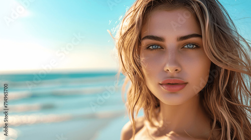 Natural Beauty: Brunette Woman in Summer Beach Portrait © TimeaPeter