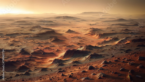 Alien landscape with circular rock formations on Mars