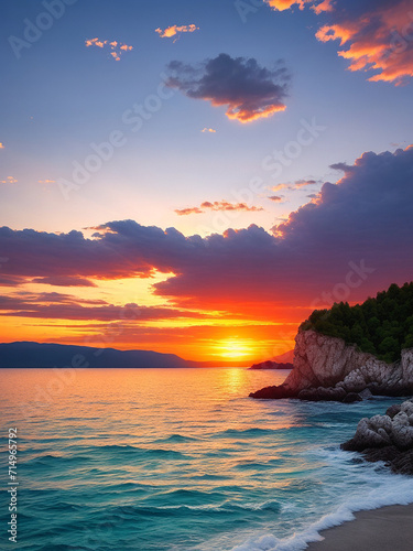 A photo of a very beautiful Balkan Sunset Sea image Generative AI