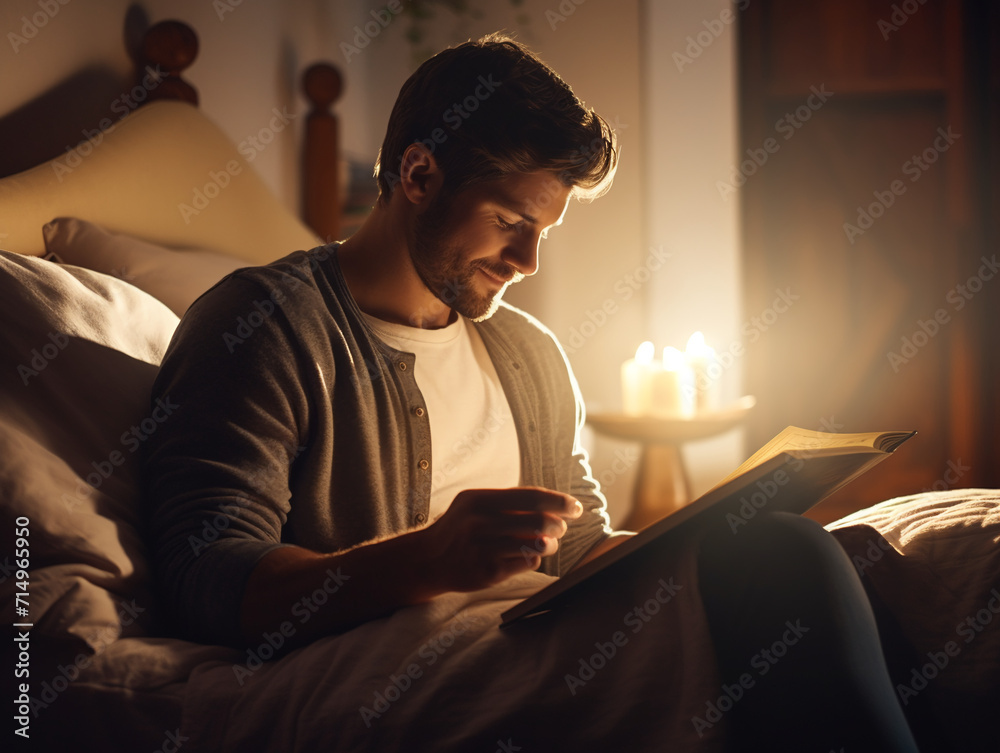 young guy thoughtfully reading a book,AI Generation young guy thoughtfully reading a book,AI Generation