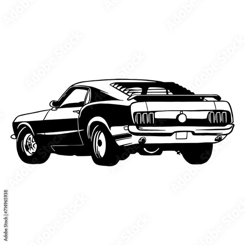 Muscle car - US Car - Classic Car, Stencil, Silhouette, Vector Clip Art for tshirt and emblem © Natalya